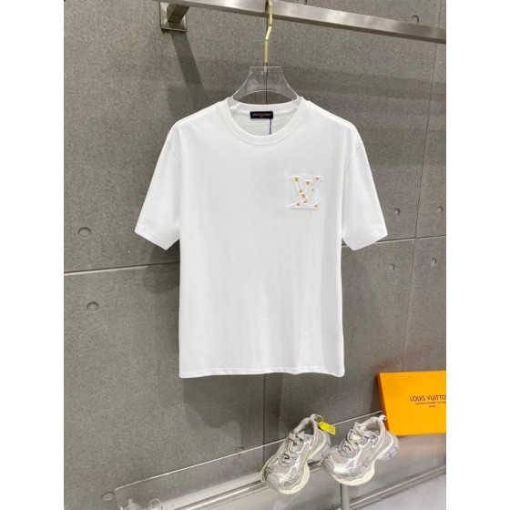 Louis Vuitton pure cotton latest fabric (highest version) with logo pattern, fashionable and simple trendy short-sleeved shirt